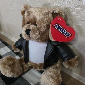 Snickers Plush Stuffed Teddy Bear with Black Leather Jacket, No Candy, 2005